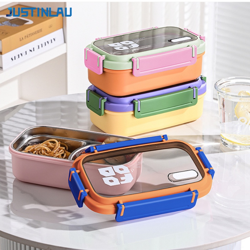Food Snacks Box - JUSTINLAU 2 Grid Bento Box Stainless