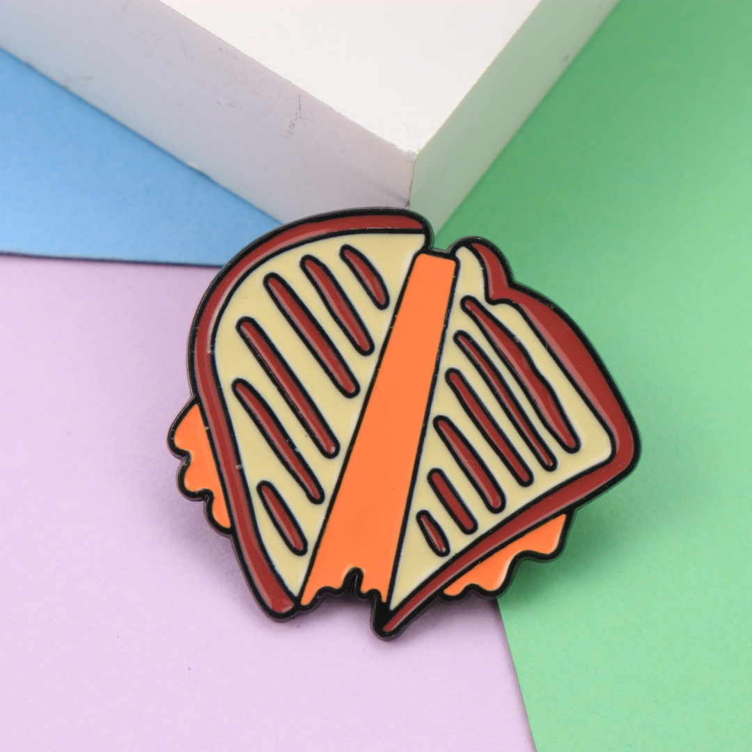 Zinc Food Snacks - Cartoon Grilled Cheese Toast Enamel Brooch