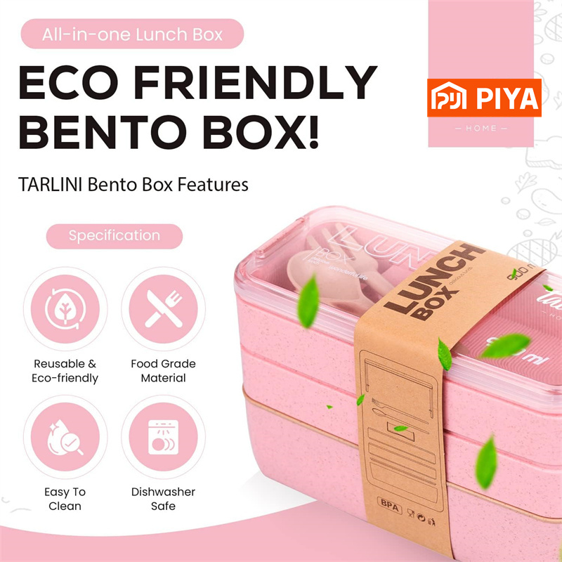 3-In-1 Compartment Wheat Straw - Food Snacks Box ulasan dan harga